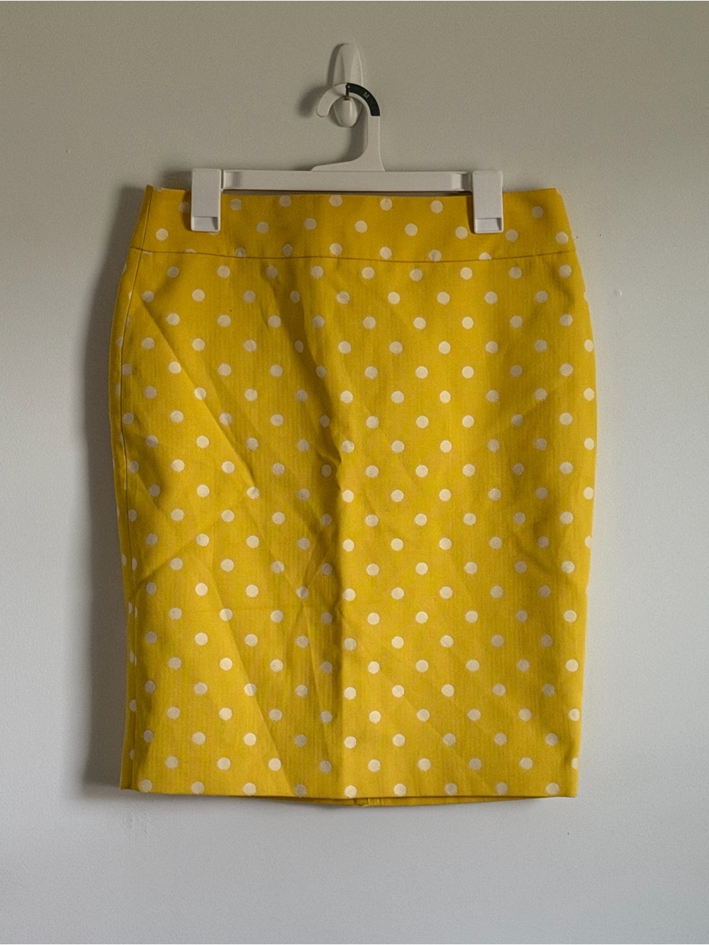 Ann Taylor Yellow and White Polka Dot Pencil Skirt